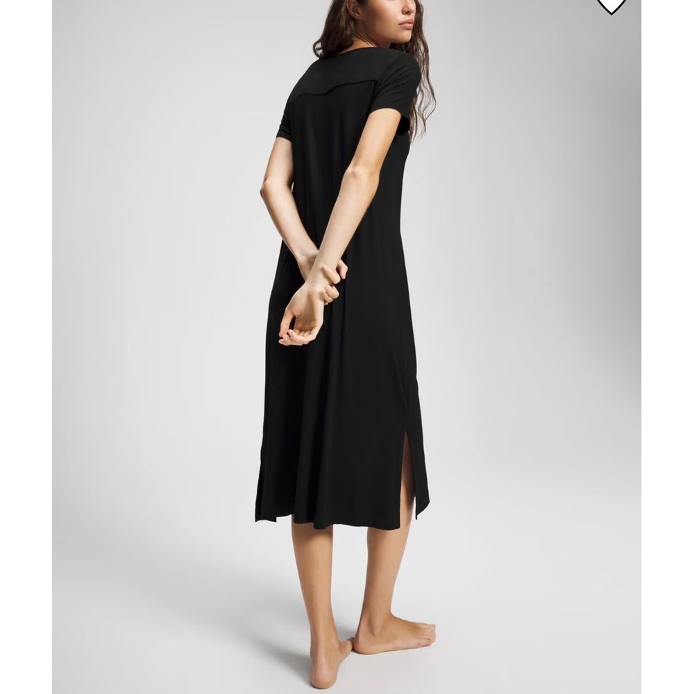 Soma Long Black Sleepshirt Women's Size XL Short-sleeves Side Slits